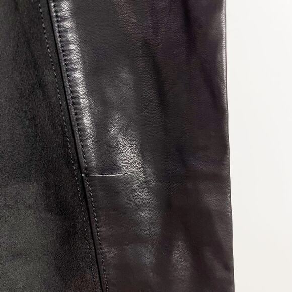 Anthropologie Black Faux Suede Leather Patched Skinny Leg Pants 28 Zip Ankle - Picture 6 of 13